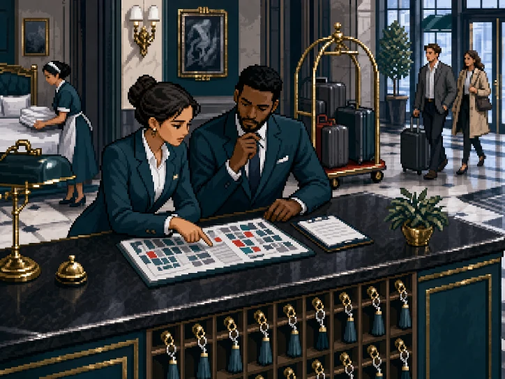 A hotel owner and operations manager reviewing guest service