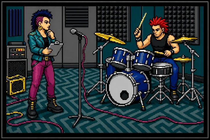 A singer and drummer testing their musical collaboration